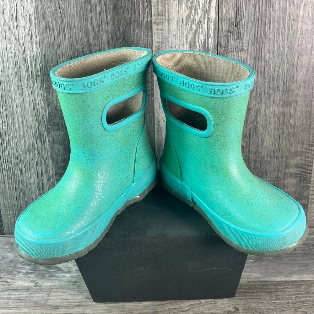Bogs Skipper Glitter Rain Boots Turquoise Teal Waterproof Toddler Size 5 72418I
